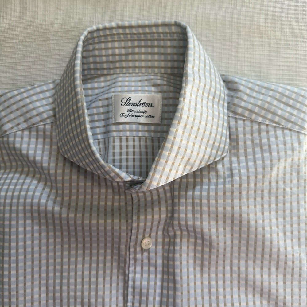 Stenstroms Sweden Mens  Blue Gingham Men's Dress Shirt 15.5 Medium